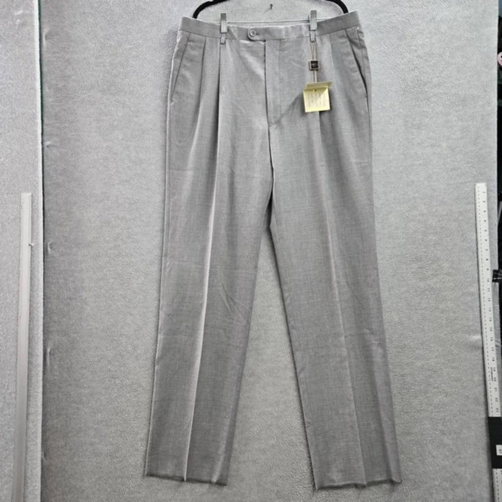 Baroni Men Pants 38R Gray Wool Dress Pants Super 150‎ Couture Two Pleat NWT